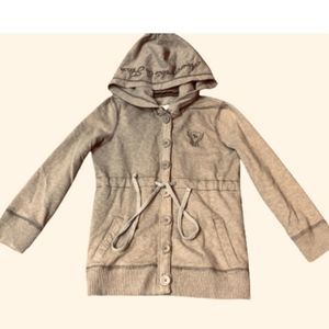 ABERCROMBIE AND FITCH AUNTHENTIV VINTAGE TAN HOODED BUTTON FRONT COTTON JACKET